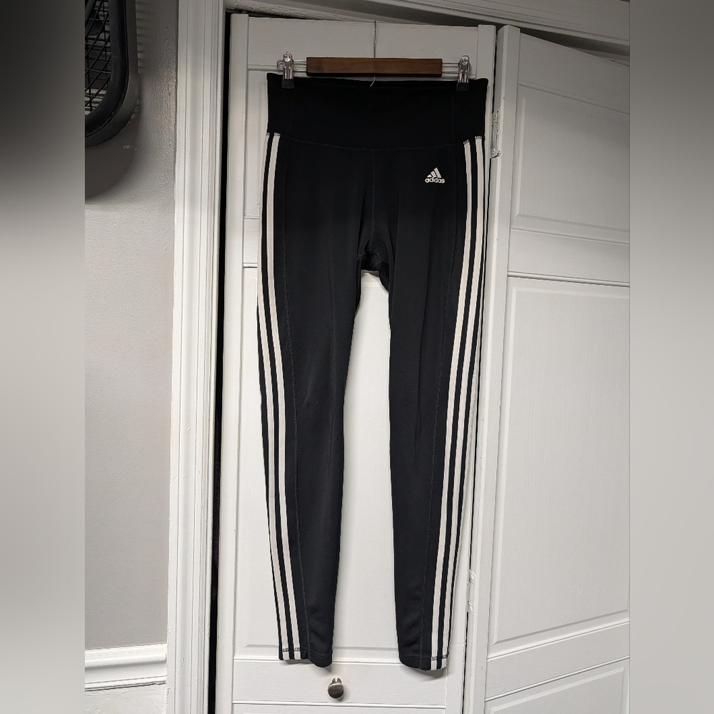 Adidas Black and White Striped Leggings
